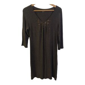 Eileen Fisher Womens Tee Shirt Knit Beaded Dress Size M Lightweight Brown tee